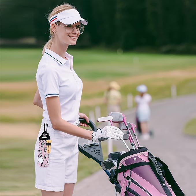 Golf Ball Holder Golf Tee Holder Golf Ball Carry Bag Pouch with Light Weight Hook Keychain Belt Clip Portable Golf Accessories for Ladies Girls 2 Pack