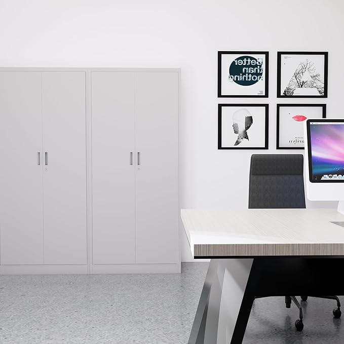 CJF Metal Storage Cabinet, 72" H Locking Storage Cabinet with Adjustable Shelves, Steel Cabinets for Garage, Office, Home, School-White