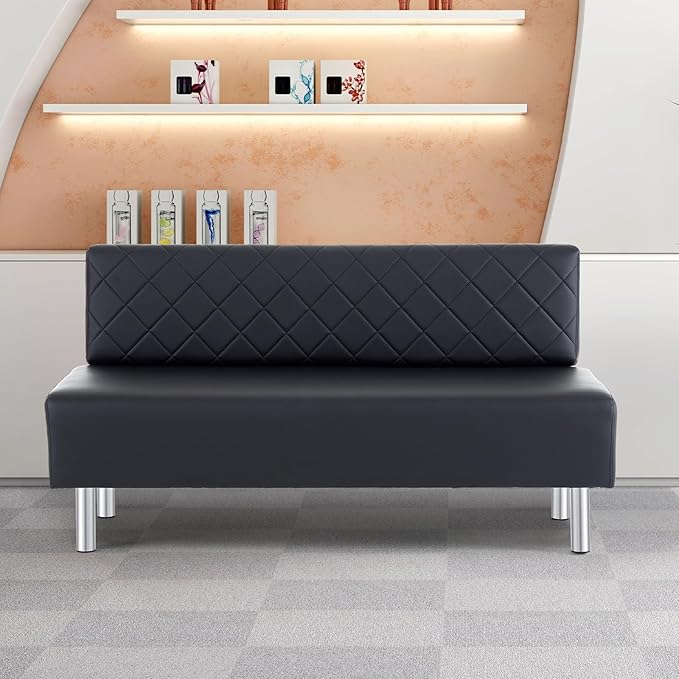 OmySalon Waiting Room Bench with Back, 58.6’’ Office Guest Chair Upholstered Reception Seating, Lobby Furniture for Beauty Salon Barbershop Airport Bank Hall Room Conference, Black