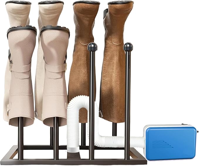 Boot Rack Organizer Tall Boots Boot Storage Free Standing Shoe Racks Black Metal for Dorm Room, Closet, Entryway, Bedroom for 4 Pairs With Multifunctional Portable Dryer 600W(54 * 50.1 * 30)