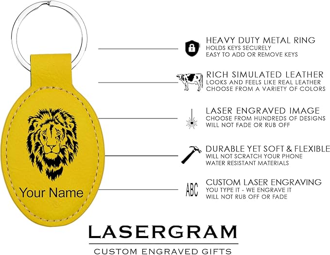 LaserGram Oval Keychain, Off Road Racer, Personalized Engraving Included (Yellow)