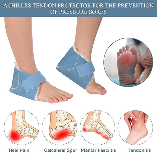 2 Pairs Heel Protector Boot Sheepskin Heel Protectors Soft Foot Cushions Pads with Securing Strap for Protect Feet Ankle Pressure Bed Sores(Gray, Blue)