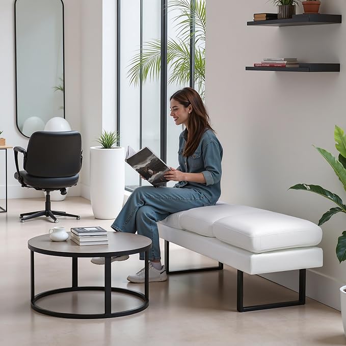 Furniwell Waiting Room Bench With 3 Seats, Faux Leather Reception Upholstered Office Guest Chair Seating, Lobby for Salon, Conference Room and Shop (White)