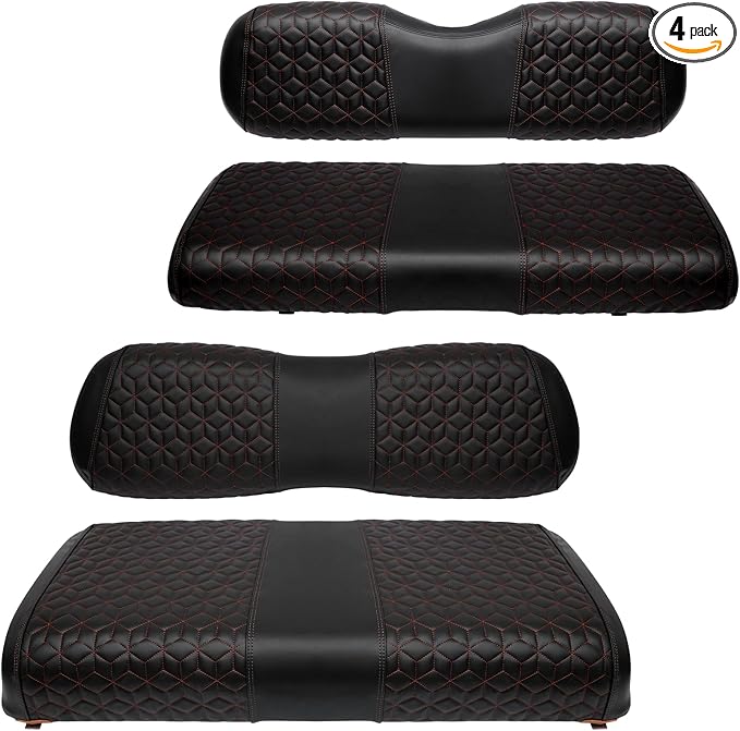 Golf Cart Seat Covers Front and Rear for Club Car DS 2000.5+ Standard Seat Cushion, EZGO Vinyl Leather Seat Cover Set Replacement Accessories, No Staples, Black(4 PCS)