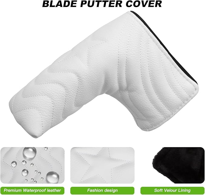 4pcs or 1pc Golf Club Head Covers for Woods, Driver, Fairway, Hybrid – Premium PU Leather with Interchangeable Tags & Magnetic Blade and Mallet Putter Covers