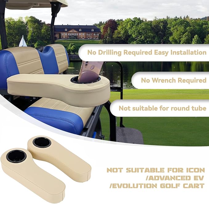 XUANYUDG0769 Golf Cart Armrest with Cup Holder for EZGO TXT Club Car DS Precedent and Yamaha Rear Seat Kit, Upgrade Support Frame/No Need Drilling Arm Rest