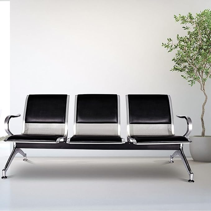 Kinfant Waiting Room Reception Chairs - Waiting Room Bench with Arms Airport Reception Bench Guest Reception Chairs Lobby Bench Waiting Area for Airport Market Bank Hospital School Barbersho, Black