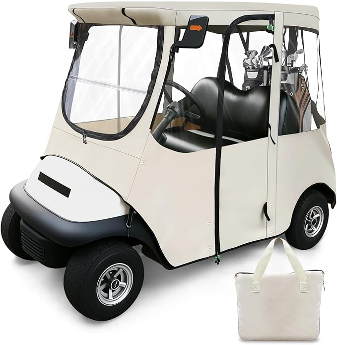 Golf Cart Deluxe Driving Enclosure 2 Passenger Fits Club Car Precedent 2004-Up, Tempo & Onward 2017-Up, Fits Short Roof 42.6" W and 59.9" L, Clear Window with Door Zippers 600D Rain Cover