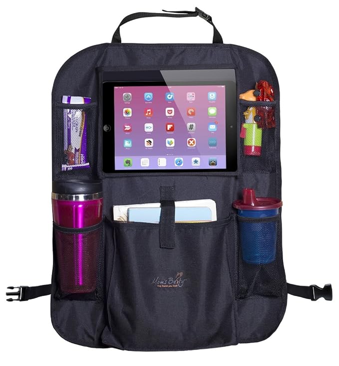 Mom's Besty Car Back Seat Organizer for Kids and Toddlers - Touch Screen Tablet Holder for Android & iOS Tablets - Multipurpose Use as Auto Seat Back Protector, Kick Mat, Car Organizer