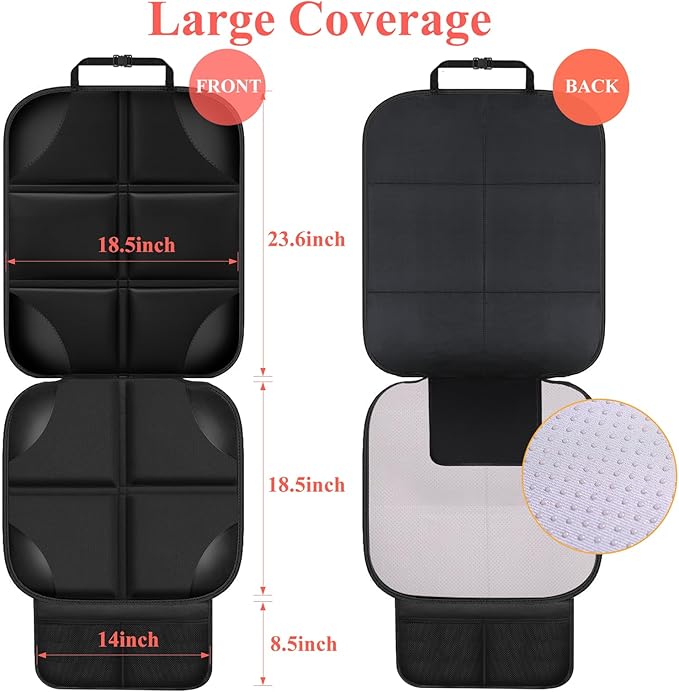 Car Seat Protector for Child, Thick Padding Seat Protector Under Baby, 600D Waterproof Non-Slip Fabric for Child and Pet with Pockets (Black 2 pcs)