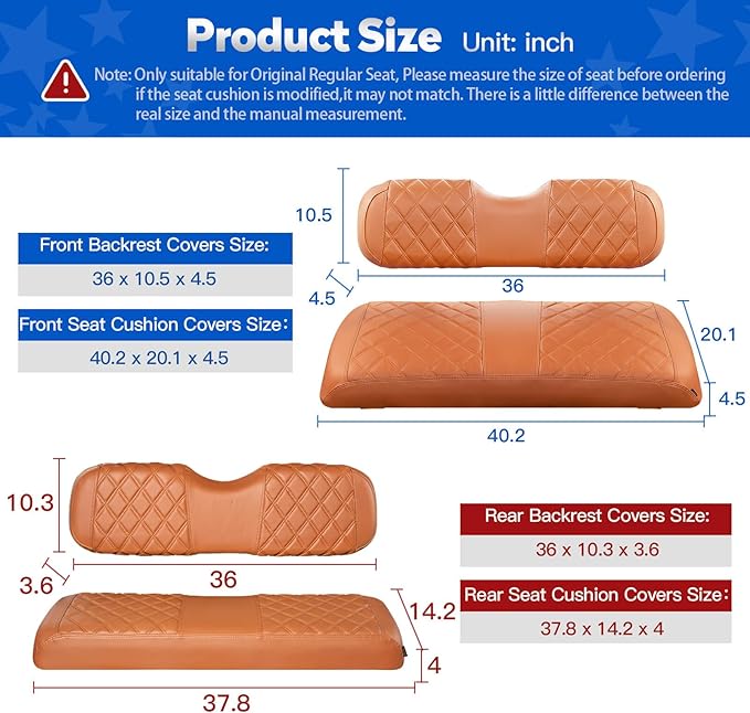 NOKINS Golf Cart Seat Covers for EZGO TXT 1994-2013/EZGO RXV, Vinyl Front&Rear Seat Cover with Flip-Up Armrests kit, with Cup Holder, for 1" Square Tube (All Brown)