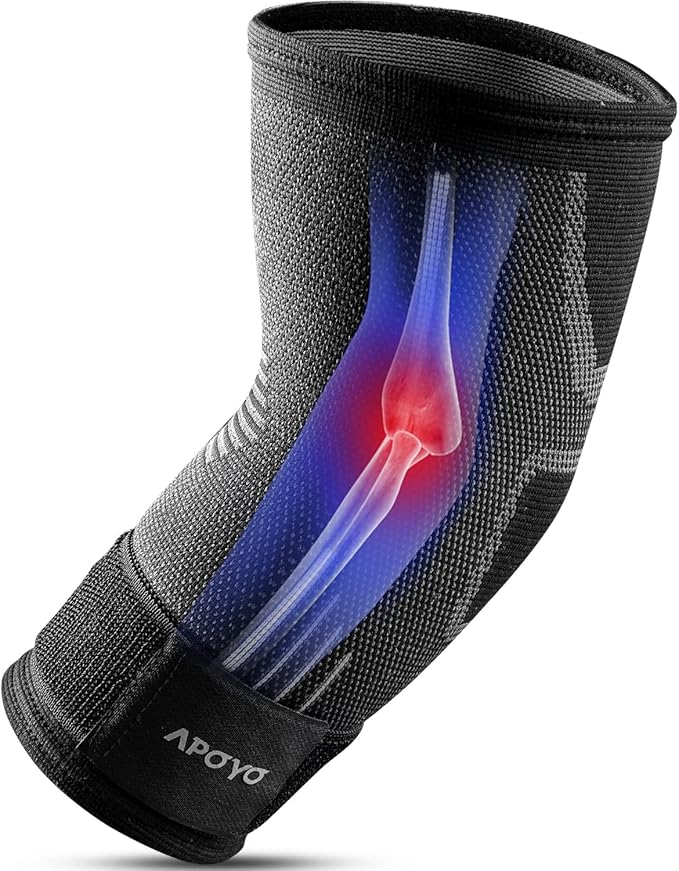 APOYO Elbow Brace for Tendonitis and Tennis Elbow, Compression Sleeve for Arthritis, Workouts, Reduce Joint Pain During Fitness Activity (Medium)
