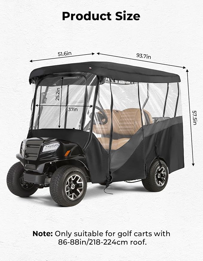 KEMIMOTO Golf Cart Enclosure, 4&6 Passenger Golf Cart Rain Cover, 600D Waterproof Driving Enclosure with Clear PVC Windshield for Extended Roof Cart