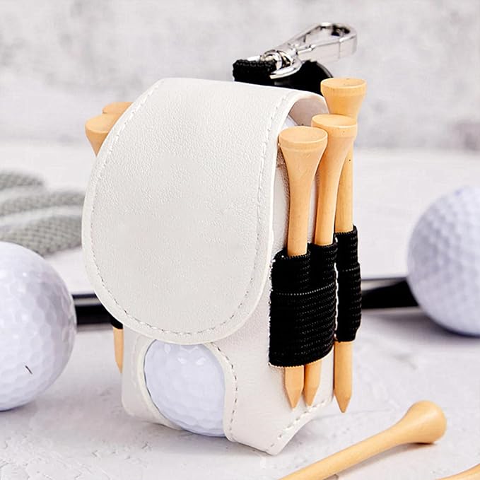 Leather Golf Ball Holder - Golf Ball Storage Pocket, Tee Bag with Sturdy Leather, Convenient and Tee Carry Pouch, Accessories Organizer for Course or Practice, Portable Pocket