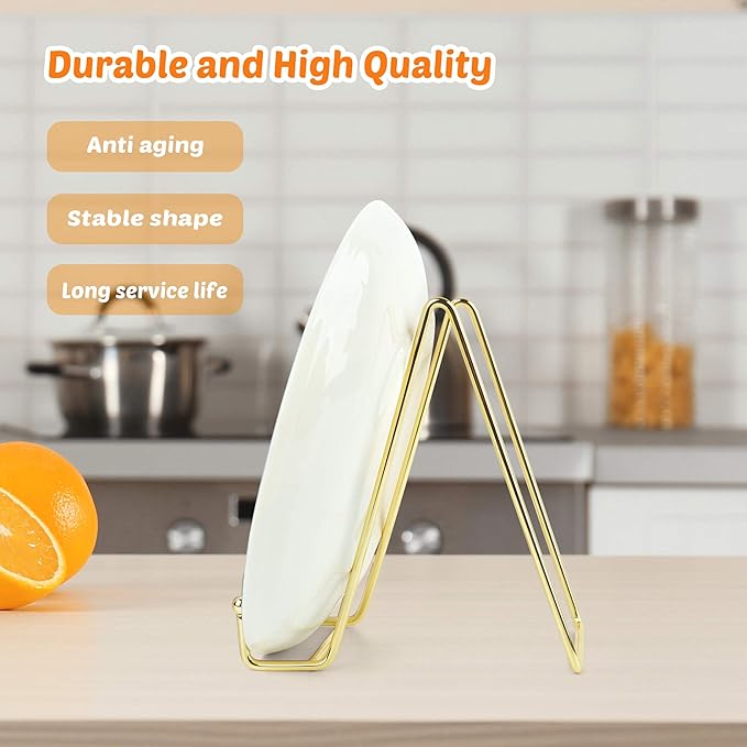 Mocoosy 2 Pack 6 Inch Gold Plate Stands for Display, Metal Square Wire Easel Stand, Plate Holder Display Stands, Picture Frame Stands for Display Photos, Decorative Platter, Plaques and Table Arts