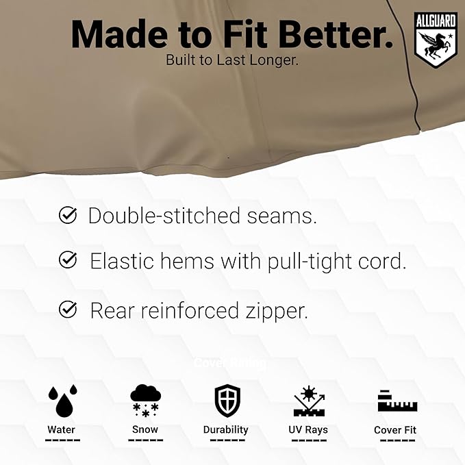 AllGuard Weatherproof Golf Cart Cover, Heavy Duty Polyester, Protects from Rain, Sun, UV & More - Tan (Fits Length: 106" - 140")