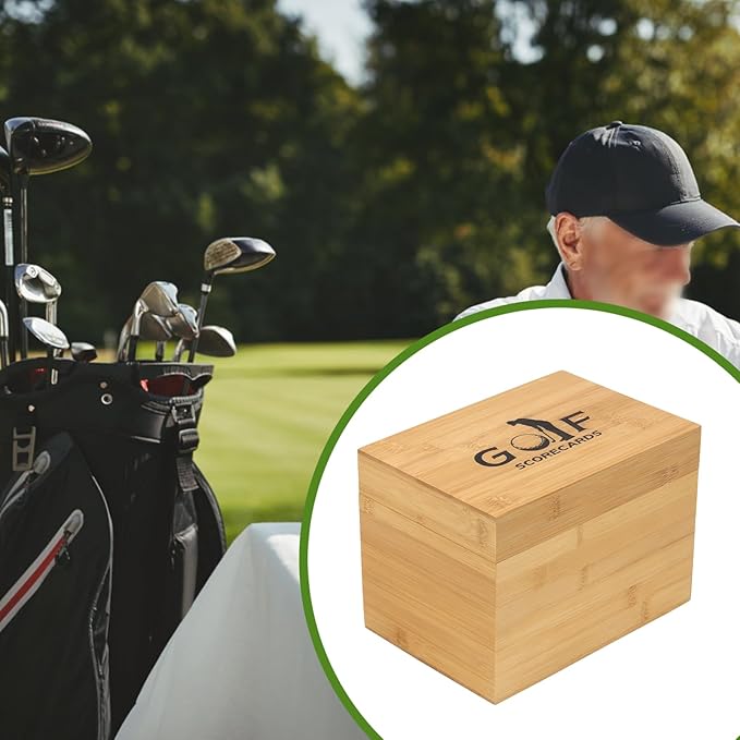 Golf Scorecard Collection Box, Golf Storage Box With 5 Wooden Dividers Holds Scorecards, Photos, Keepsakes, Yardage Books, Golf Scorecard Holder Keeper Accessories to Organize and Display