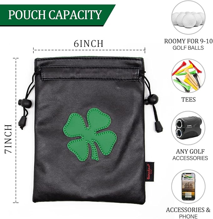 Golf Valuables Pouch,Golf Bag Pouch with Drawstrings Leather Tee Pouchs Bag for Men Women