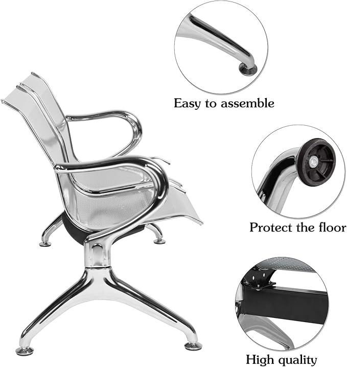 Kinfant Waiting Room Chair Bench - Guest Reception Chairs for Airport Hospital Bank Salon Barber Hall Room Conference (2-seat, Silver-Mesh)