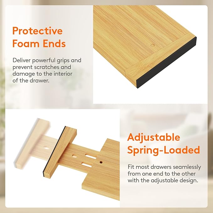Lifewit 5 Pack 4" High Bamboo Drawer Dividers, 17-21.5" Adjustable Drawer Organizers for Clothes, Wood Dresser Drawer Divider, Expandable Deep Drawer Separators for Dresser, Kitchen, Bedroom, Bathroom