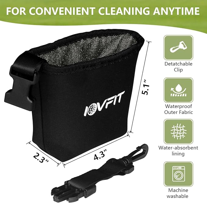 Golf Club and Golf Ball Cleaning Bag，Portable Waterproof Club Cleaner with Detachable Clip, Quick Dirt & Grass Removal, Compact Design for Golfers