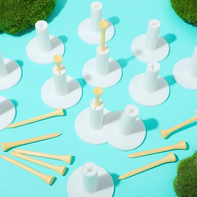 15 Set Golf Rubber Tee Holder Set for Driving Range Golf Practice Mat Indoor Outdoor Size 1.5 Inch (15 Golf Rubber Tee Holders, 15 Bamboo Tees)