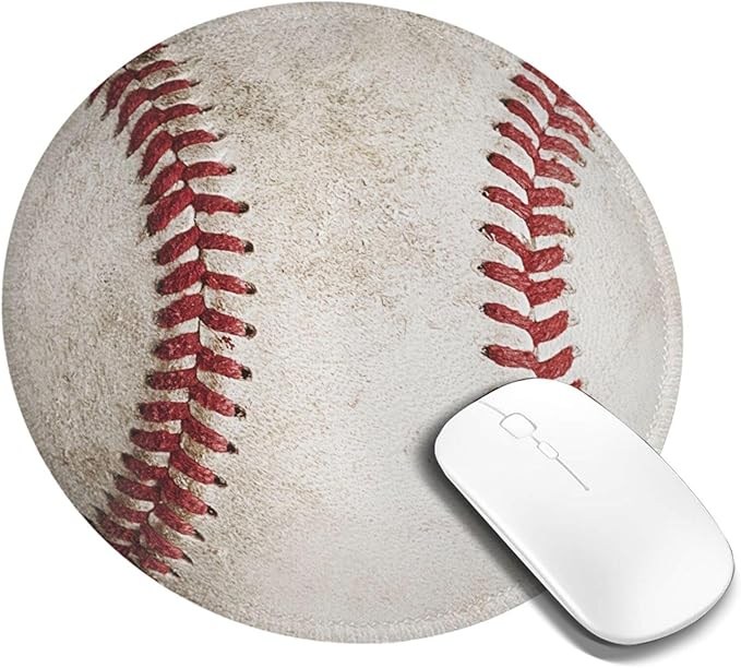 Novelty Dirty Baseball Ball Round Mouse Pad, Small Gaming Mousepad with Stitched Edge, Non-Slip Rubber Base Mouse Mat Office Desk Accessories for Laptop Computer Decor 7.9 X 7.9 Inch