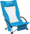 KingCamp Low Beach Chairs, Folding Portable Chair for Adults Lightweight Extra Wide Seat 300lbs Heavy Duty Oversized Backpack, Carry Bag for Camping