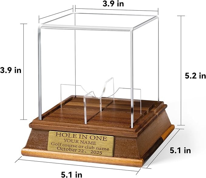 Golf Ball Display case - Custom Hole in one Golf Ball Box with Personalization Engraved Gold Plate - Dust Protection for Golf Ball Memorabilia