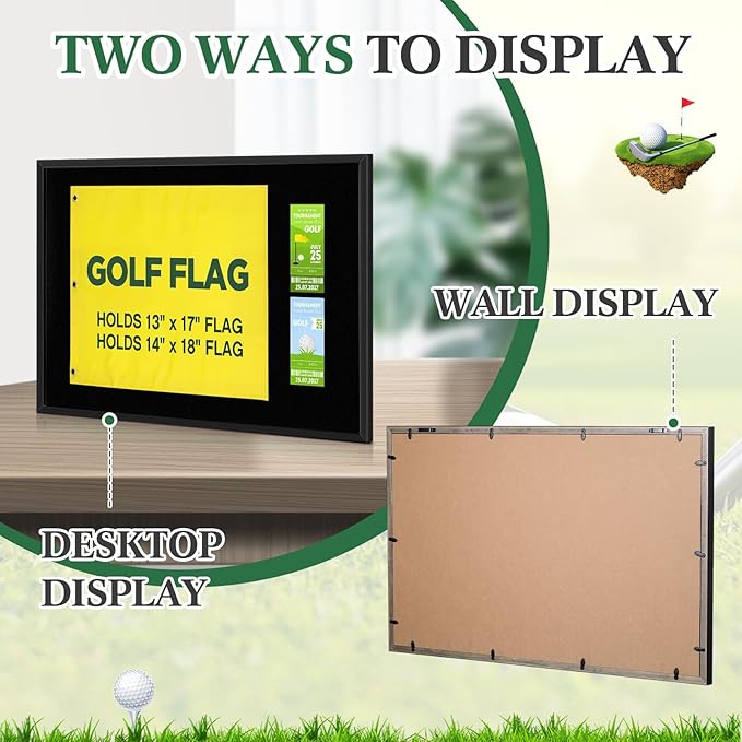 17.5'' x 28.5'' Golf Flag Frames for 13'' x 17'' and 14'' x 18'' Golf Flags Wood Photo Frame Collection Sport Collector Memorabilia for Retirement Birthday Gifts, Flag Not Included (Black)