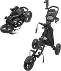 Golf Push Cart 3 Wheel,Foldable Golf Push Cart,Golf Bag Cart with Foot Brake,Umbrella Holder, Cup Holder, Storage Compartment