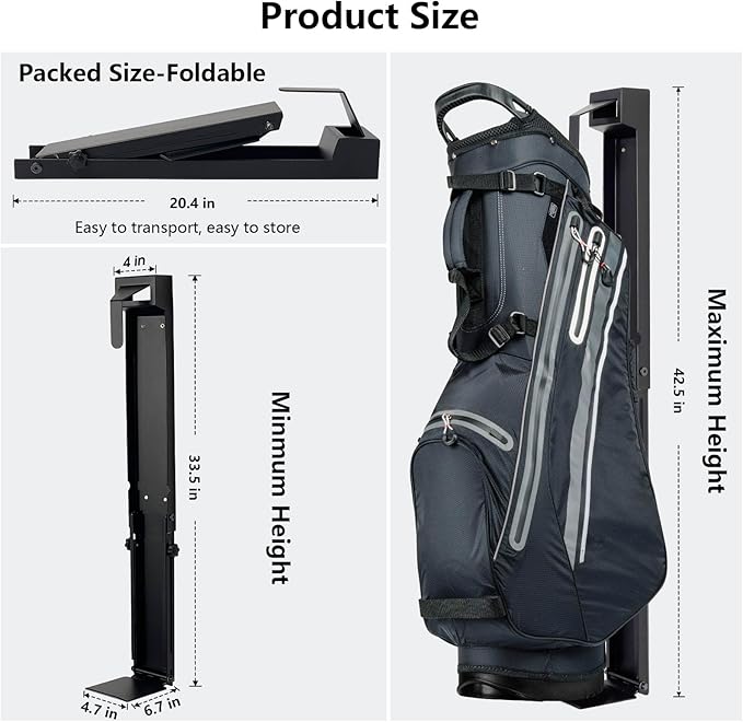 Wall Mount Golf Bag Storage Stand Organizer Rack for Garage,Golf Bag Storage,Tool-Free Length Adjustment,Golf Bag Wall Storage,Golf Storage Organizer for Garage,Clubs, Home, Basement