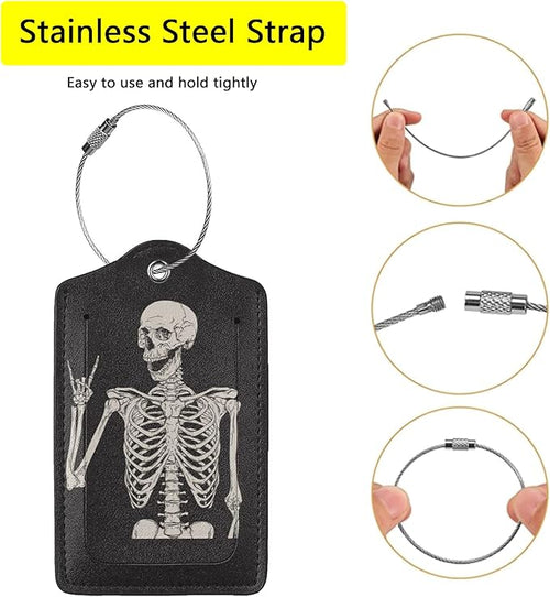 2 Pack Skull Rock and Roll Luggage Tags for Suitcases, Cool Leather Luggage Tag for Travel, Bag Tag Privacy Name ID Card Bag Labels for Friends Adults Kids Tourists