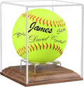 Softball Display Case Walnut Wood Base Acrylic Softball Case Display For Balls Uv Protection Softball Holder Cube Box Stand Memorabilia Autograph Ball, Ideal Gift For Official Size Single Ball Display