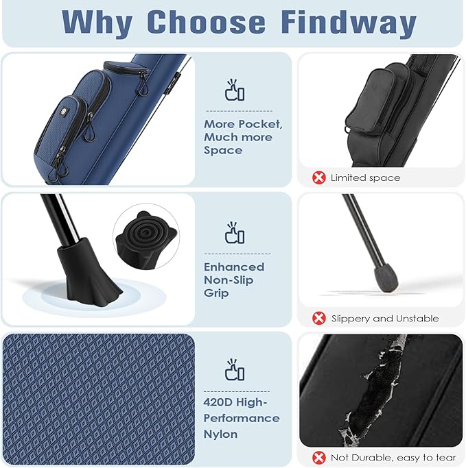 Findway Golf Stand Bag, [Upgraded Generous Space] Small Golf Bag for Driving Range, Par 3 & Executive Courses, Lightweight Sunday Golf Club Carry Bag with 3 Pockets
