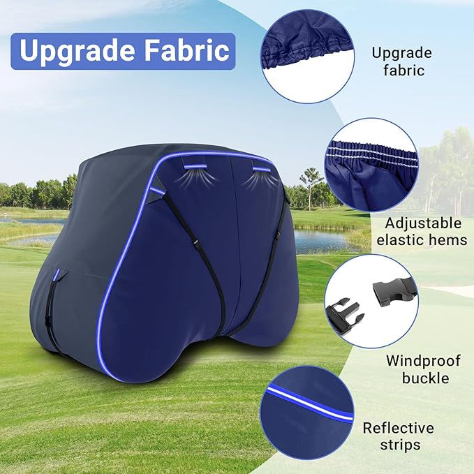 Golf Cart Cover Suitable 2+2/4 Passenger for Yamaha/EZGO Club Cart Heavy Duty 420D Waterproof Windproof Golf Cart Cover All-Weather Protection with Zipper Door Blue/Gray