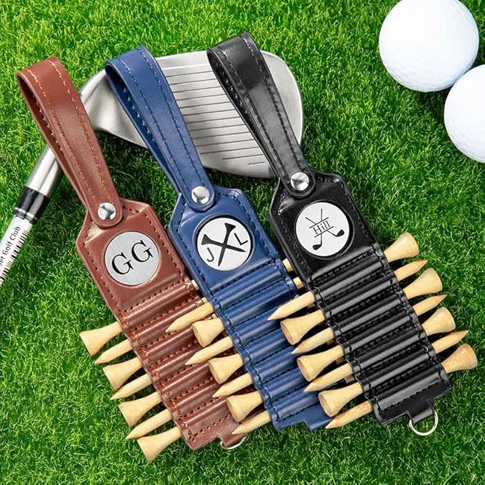Personalized Golf Bag Tag Tee Holder Custom Golf Club Monogram Leather Golf Tee Holder with Name 7 Pcs Golf Tees Sports Accessories Birthday for Golf Players Men Dad Father Grandpa