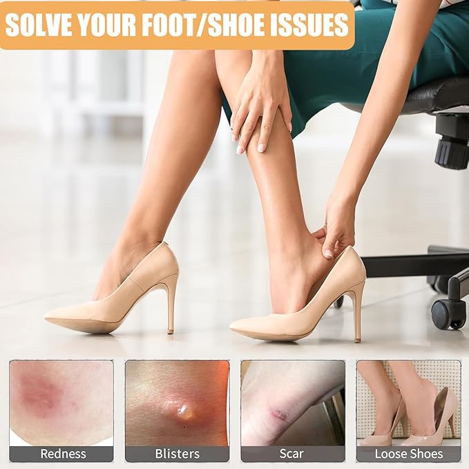 4 Pairs Heel Pads Heel Grips Liner for Loose Shoes, Heel Cushion Pads Heel Inserts for Shoe Too Big Men Women- Ultra Soothing Heel Protectors for Heel Pain, Heel Slipping, Blisters, Friction
