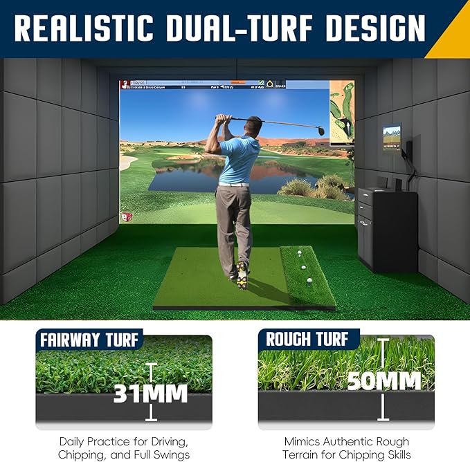 Dual-Turf Golf Mat 36mm: 5x4ft/5x5ft Extra Thick Golf Hitting Mats Practice Outdoor Indoor, High-Density Artificial Hitting Training Matt for Garage Simulator Chipping Driving Swing