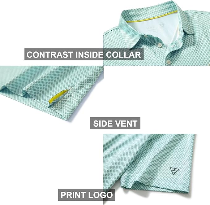 Golf Shirts for Men Dry Fit Short Sleeve Print Performance Moisture Wicking Polo Shirt