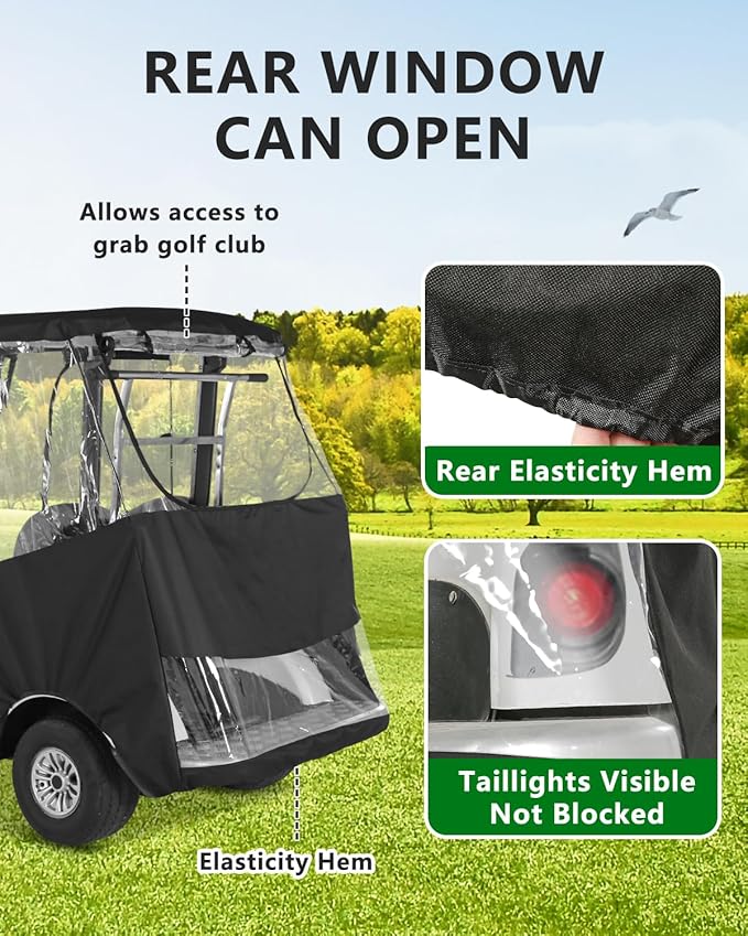 Golf Cart Enclosure 2 Passenger for Yamaha G29/Drive 2,600D Clear Rain Cover Driving Winter Enclosure 2 Seater,Roll Up 4 Sided Transparent Windows Door with Heavy Duty Zipper,Side Mirrors Openings