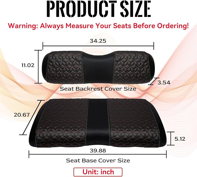 Golf Cart Seat Covers Front for EZGO RXV 2008+ Standard Seat Cushion, EZGO Vinyl Leather Seat Cover Set Replacement Accessories, No Staples, Black(4 PCS)