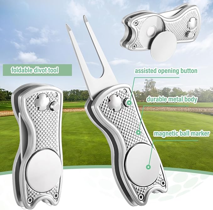 Liliful 12 Pcs Golf Accessories Kit, Include Golf Ball Bag with Hook Towel Tees Magnetic Ball Marker Divot Tool Cleaner Brush for Women Man Gifts