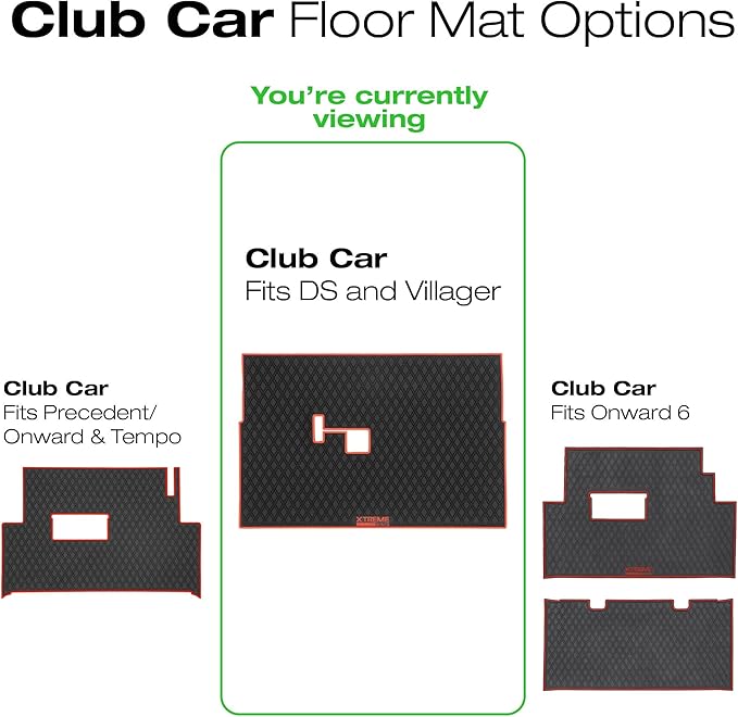 Xtreme Mats Club Car Compatible Golf Cart Mat, Full Coverage Rubber Floor Liner - Fits Club Car DS (1982-2013) and Villager (1982-2018) - All Black