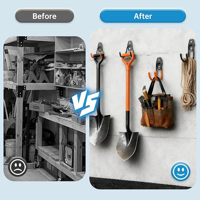 Garage Storage Utility Hooks，Garage Garden Tool Organizer，Steel Wall Mount Hooks, Garden Small U Hooks (6 Pack-Black)