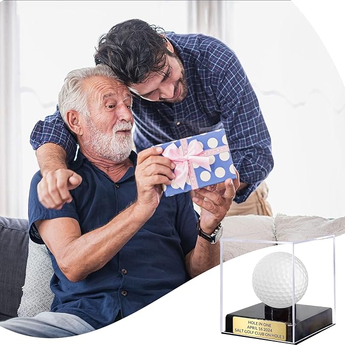 Custom Golf Ball Display Case Acrylic Golf Ball Holder Case Laser Engraved Plaque Showcase Your Cherished Golf Ball Memorabilia (Sapphire Blue)