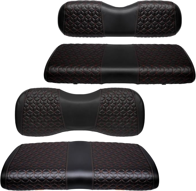 Golf Cart Seat Covers Front and Rear for Yamaha G29/Drive/Drive 2 2007+ Standard Seat Cushion, EZGO Vinyl Leather Seat Cover Set Replacement Accessories, No Staples, Black(4 PCS)