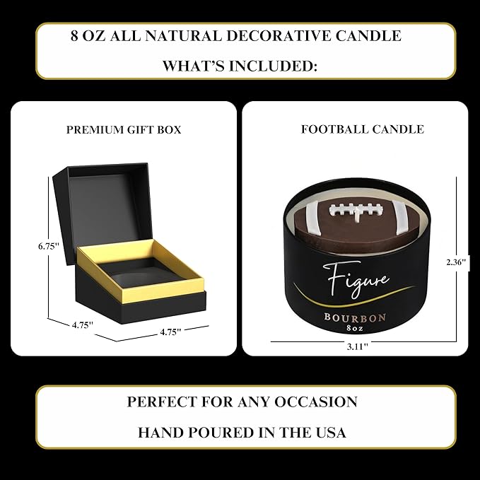 All-Natural Football Candle – Apple Bourbon Scent | Hand-Poured in The USA | Beeswax & Soy Wax | Essential Oils | 100% Beeswax Wick | Premium Gift Box | Candle Gifts for Men & Women