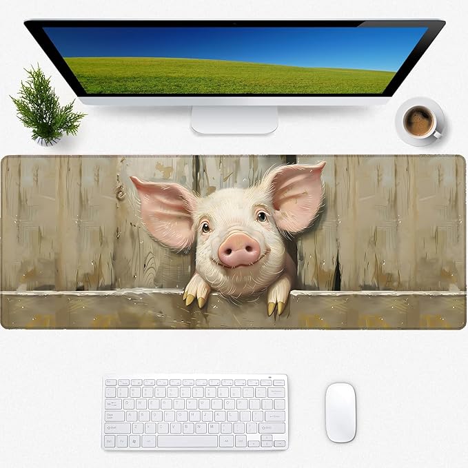 Farmhouse Pig Gaming Mouse Pad, Desk Mat, Non-Slip Rubber Base Cool Aesthetic MousePads for Computer Laptop Keyboard Office School Home Desktop Accessories Decor 31.5" x 11.8"