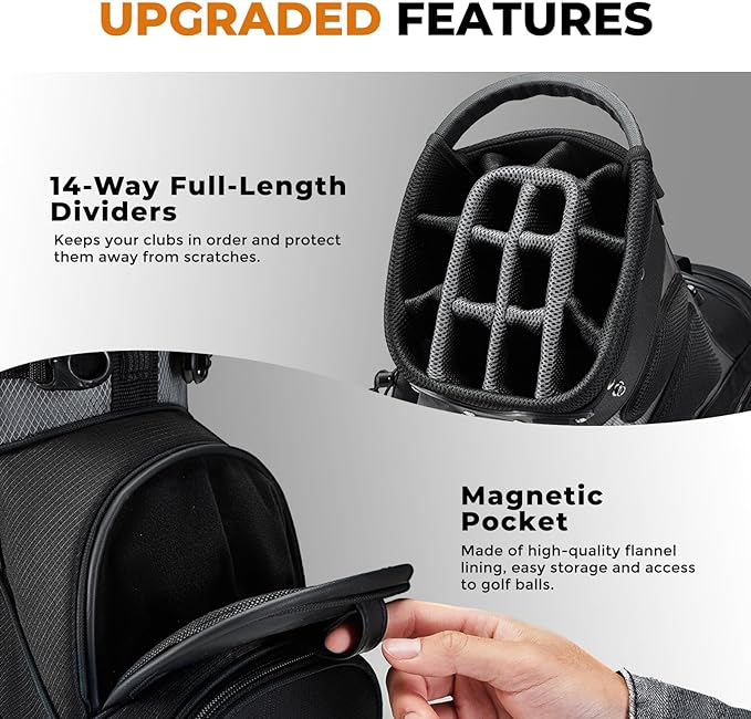 14 Way Dividers Golf Stand Bag Lightweight, Golf Bag for Men Women with Multiple Pockets, Dual Strap and Rain Cover Hood